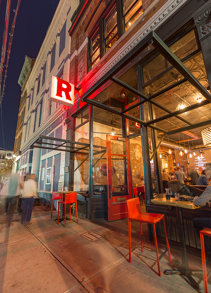 Revel storefront at dusk in OTR